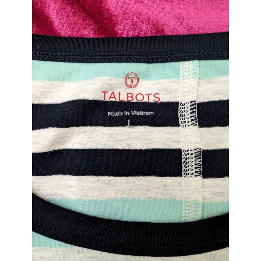 TALBOTS Cotton T-Shirt Long-sleeve Striped Casual Sz L Purple - Picture 4 of 7
